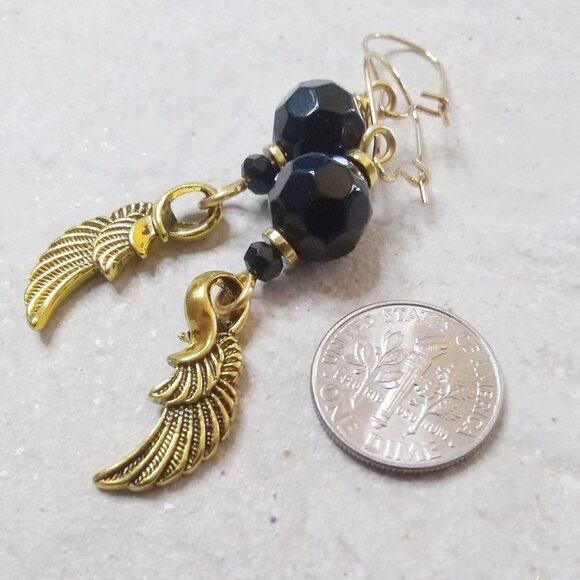 Stunning + Sexy! Gorgeous + Elaborate Black & Gold Feather Dangle Earrings - Picture 1 of 10